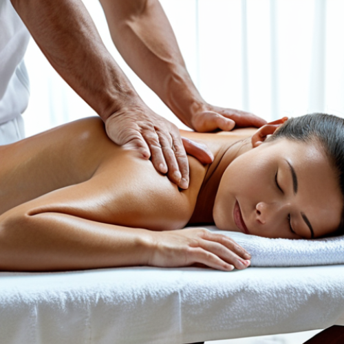Sports Massage for Body Fatigue Relief**

"A fully clothed individual receiving a sports massage in a well-lit spa setting. The person is lying face down on a massage table, draped with a clean towel. The massage therapist is applying pressure to the back muscles. Focus on relaxation and muscle relief.  Safe for work, appropriate content, modest, professional setting, perfect anatomy, correct proportions, natural pose, well-formed hands, proper finger count, natural body proportions, high quality, professional photography."

**