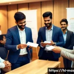 스포츠마사지사 네트워킹 중요성 - A professional sports massage therapist networking event in a modern conference hall, diverse group ...