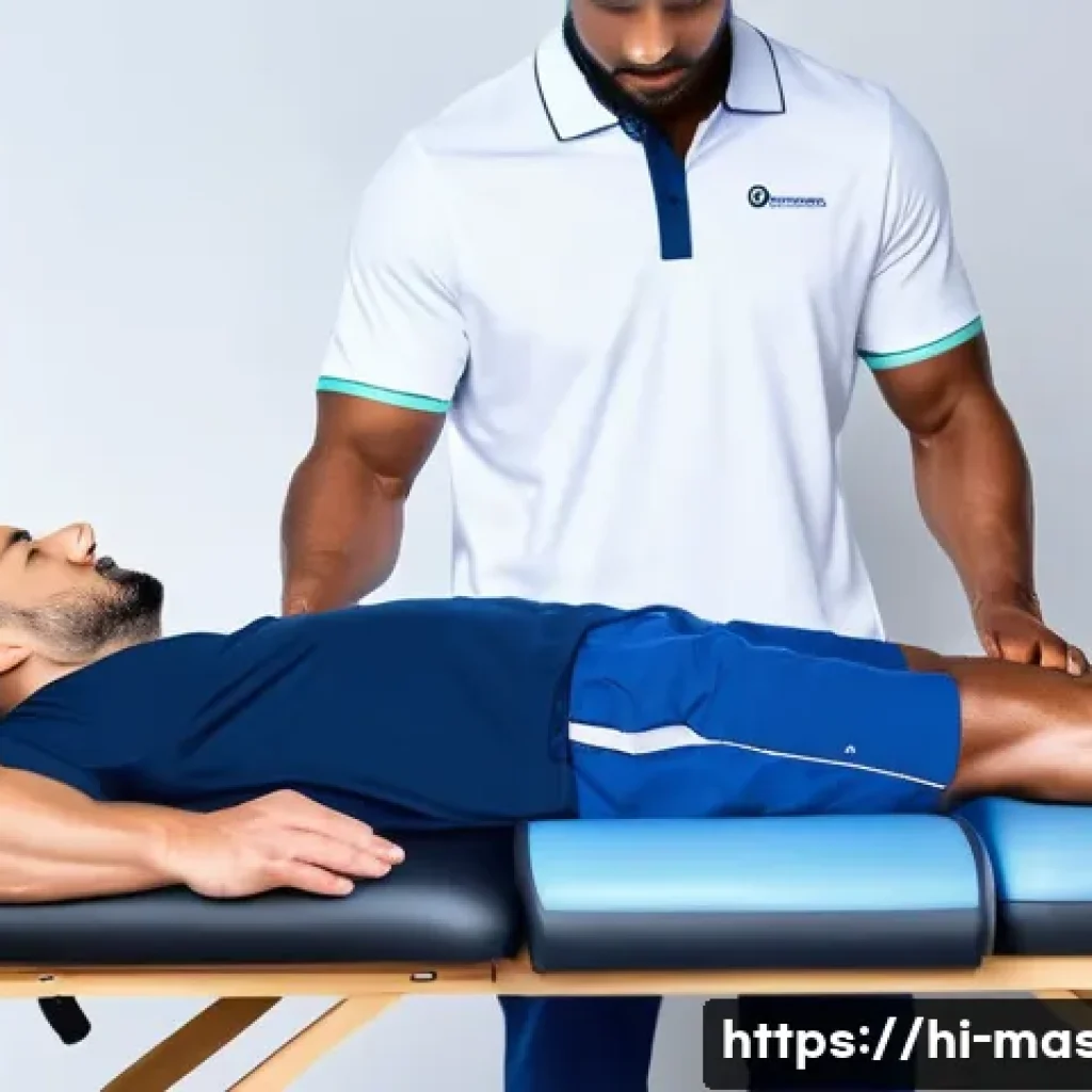 스포츠마사지사 실기 시험 준비법 - A professional sports massage therapist demonstrating deep tissue massage technique on a male athlet...